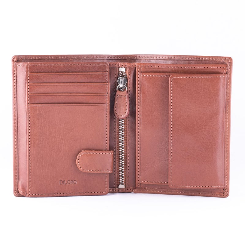DiLoro Mens Full Size Large Capacity Genuine Full Grain Leather Wallet Bifold Flip ID Coin & Zip Pockets RFID Blocking Anti-Theft (Bugatti Tan) - Image 1