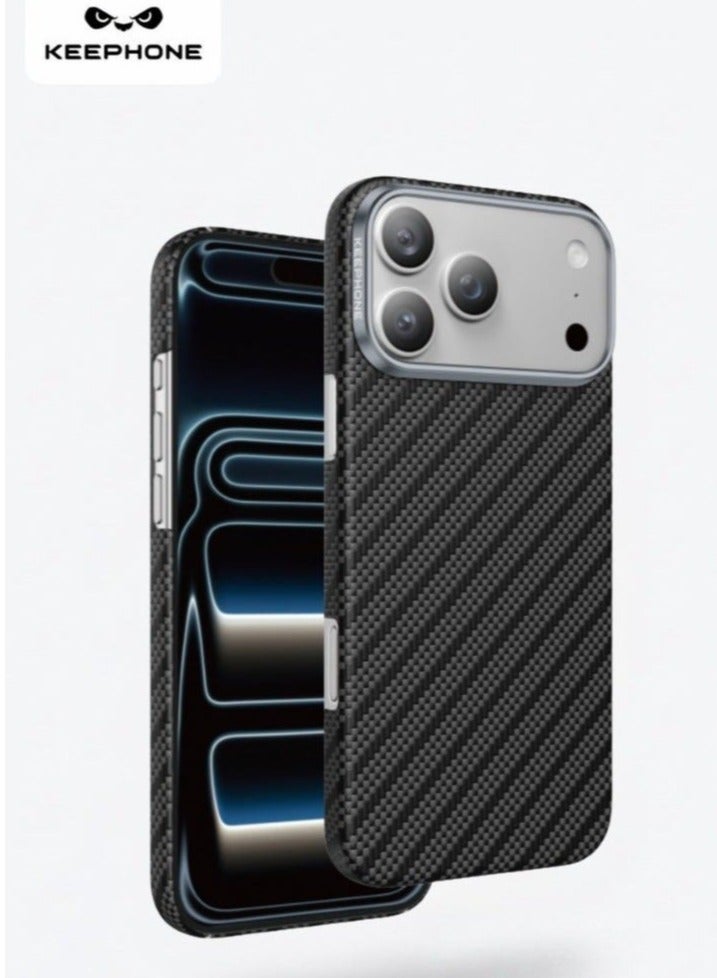 KeepHone KEVLAR ROBIN MagSafe Compatible Black Aramid Fiber Case for iPhone 17 Pro Max with 1500D DuPont Kevlar Weave, Ultra-Slim 1.1mm Design, Strong N52 Magnetic Ring, Military-Grade Aluminum Camera Frame, Lightweight Scratch Resistant Protective Cover Compatible with MagSafe Accessories & Wireless Chargers - Image 1