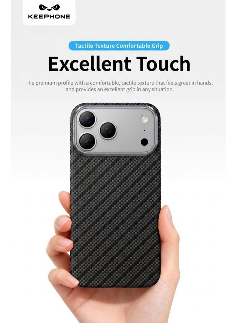 KeepHone KEVLAR ROBIN MagSafe Compatible Black Aramid Fiber Case for iPhone 17 Pro Max with 1500D DuPont Kevlar Weave, Ultra-Slim 1.1mm Design, Strong N52 Magnetic Ring, Military-Grade Aluminum Camera Frame, Lightweight Scratch Resistant Protective Cover Compatible with MagSafe Accessories & Wireless Chargers - Image 3