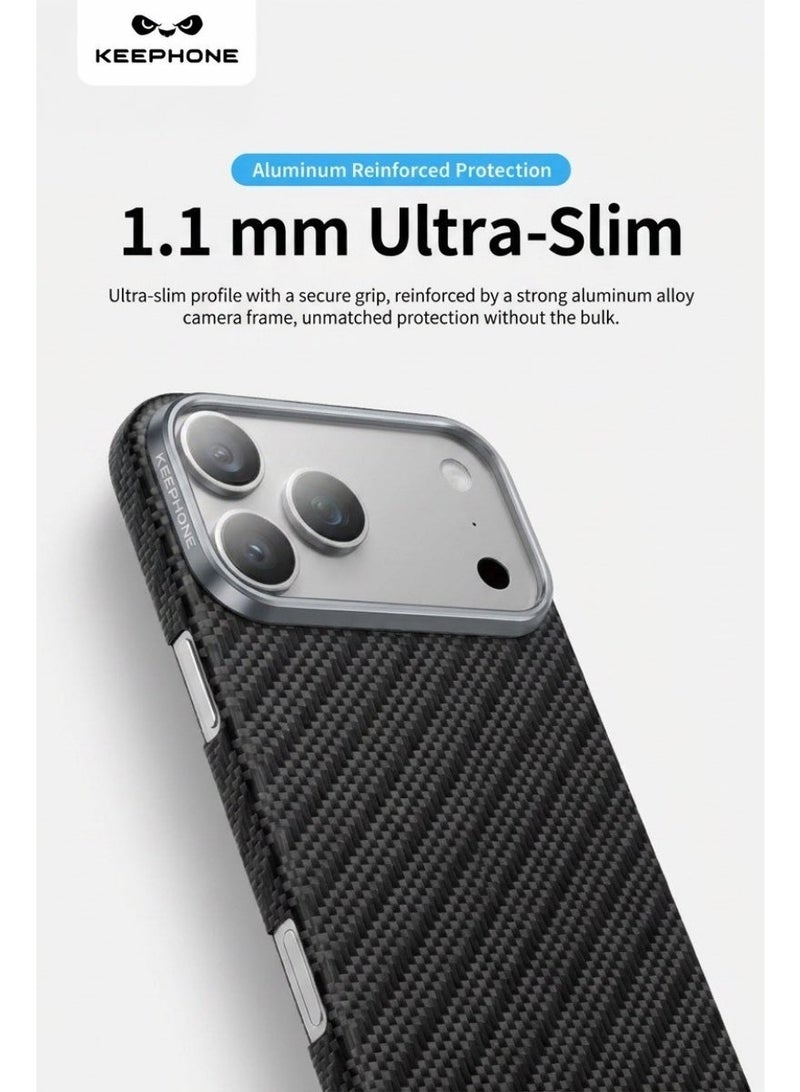 KeepHone KEVLAR ROBIN MagSafe Compatible Black Aramid Fiber Case for iPhone 17 Pro Max with 1500D DuPont Kevlar Weave, Ultra-Slim 1.1mm Design, Strong N52 Magnetic Ring, Military-Grade Aluminum Camera Frame, Lightweight Scratch Resistant Protective Cover Compatible with MagSafe Accessories & Wireless Chargers - Image 4