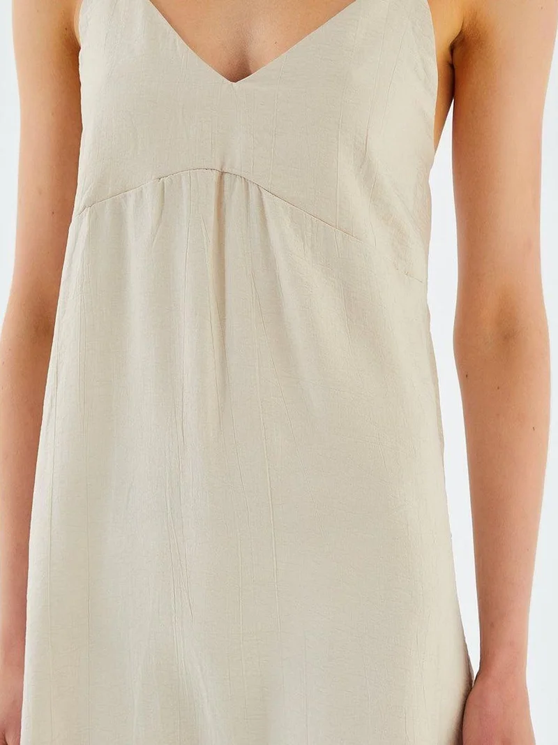 Mixray Stone Natural Mixray V-Neck Slit Midi Dress for Women | Best Price UAE