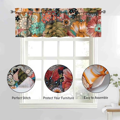sdhinlwo Boho Kitchen Curtains Sets for Windows Bohemian Flower Curtain Sink Window Valance 3 Piece Set Floral Kitchen Decor Tier Curtains 3 Panels for Living Room Bedroom - Image 2