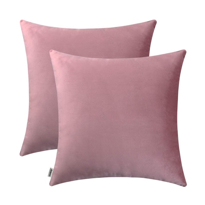 Jeneoo Comfy Soft Thick Velvet Throw Pillow Covers Decorative Solid Square Couch Cushion Cases for Home Bedroom Car Decor Dusty Rose 18 x 18 Inches 2 Pieces