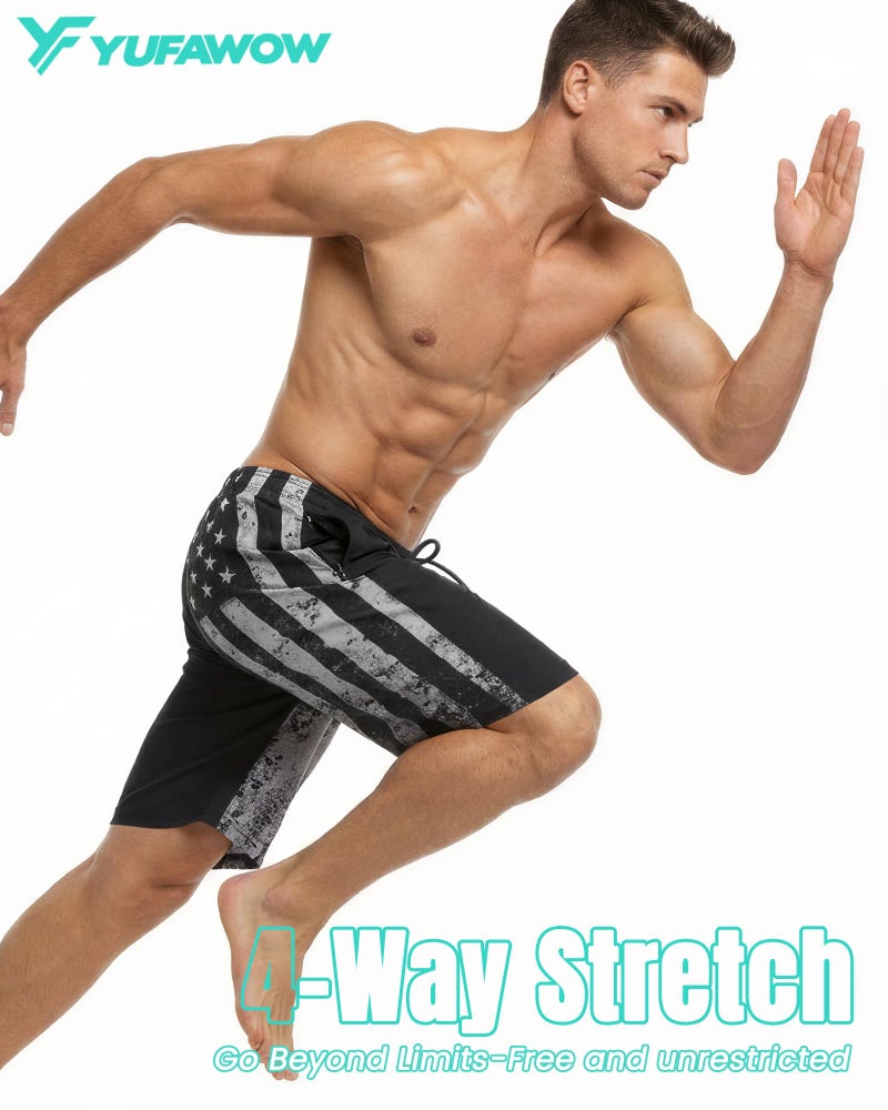 Yufawow 9 Inch 9in Men Swim Trunks Compression Liner Quick Dry Drawstring Male Swimwear Swimsuit Swimtrunks Boardshorts Bathing Suit Fair Beach Water Shorts Mesh Pocket Lined Inseam Harbor American - Image 3