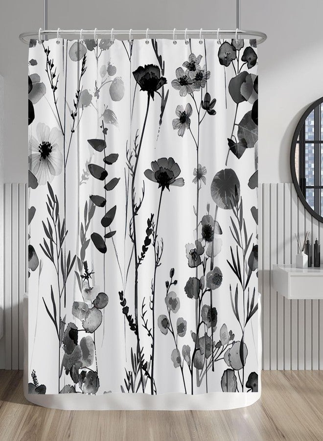 Baocicco Black and White Flower Shower Curtain Set - Farmhouse Floral Vintage Botanical Fashion - 72x78 Inch Polyester Waterproof Bathroom Decor - Image 3
