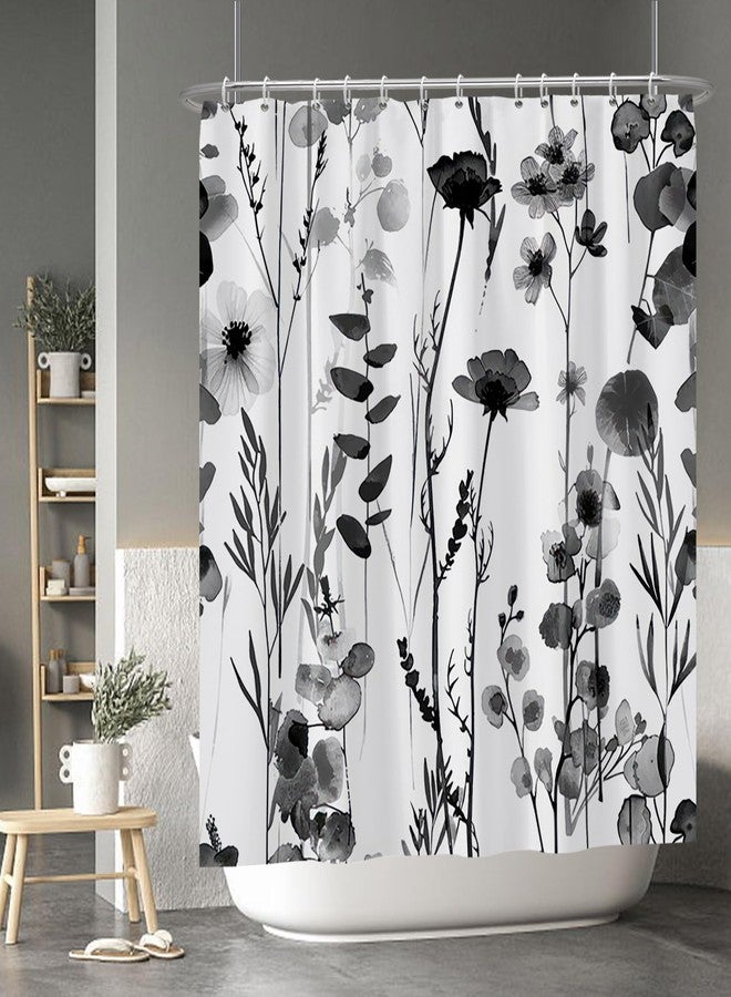Baocicco Black and White Flower Shower Curtain Set - Farmhouse Floral Vintage Botanical Fashion - 72x78 Inch Polyester Waterproof Bathroom Decor - Image 1