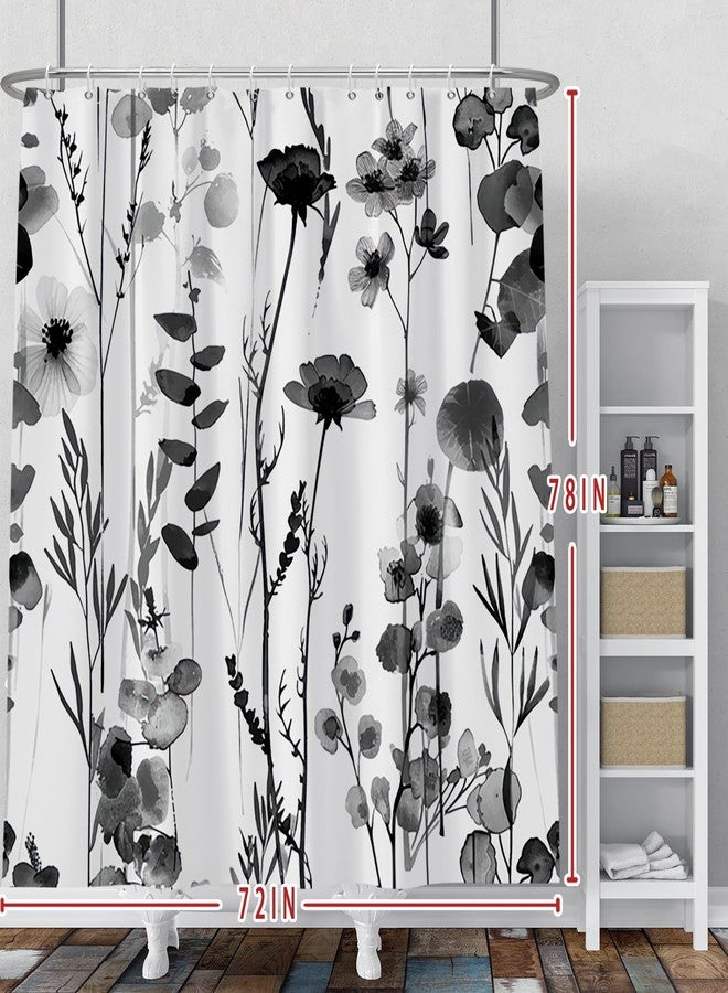 Baocicco Black and White Flower Shower Curtain Set - Farmhouse Floral Vintage Botanical Fashion - 72x78 Inch Polyester Waterproof Bathroom Decor - Image 2