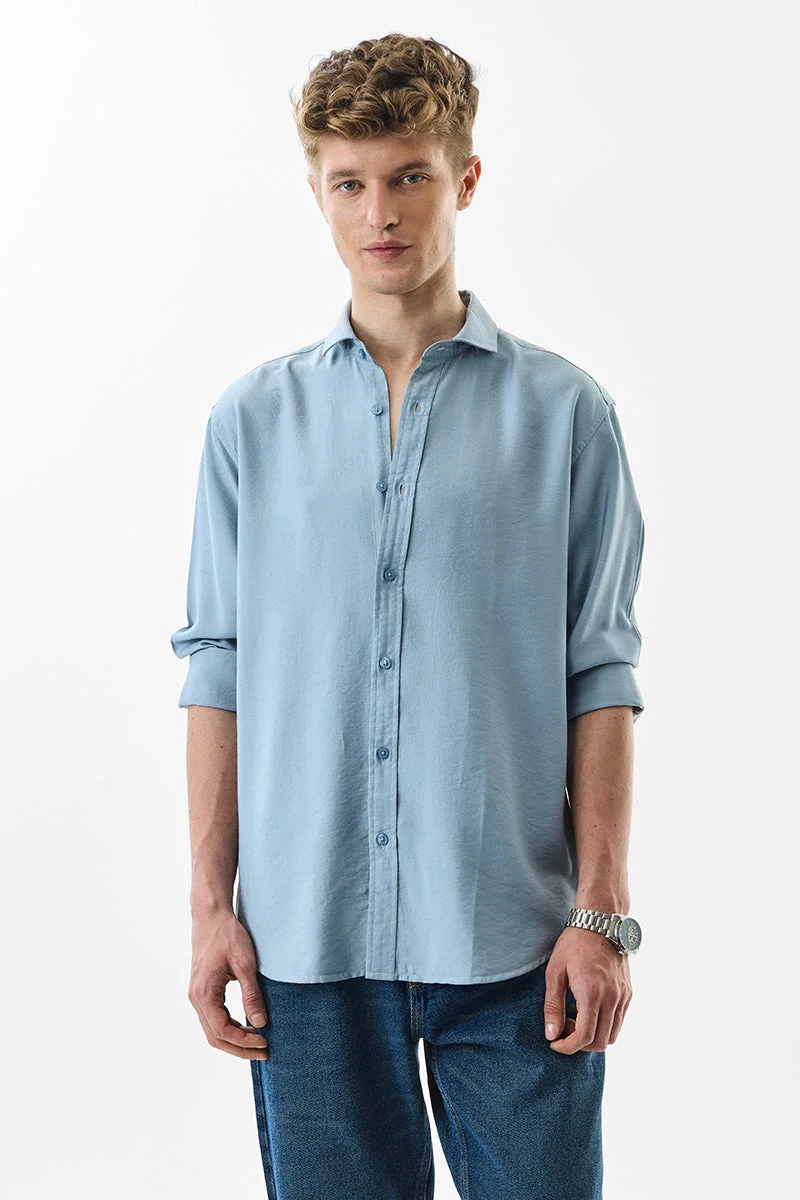 SNITCH Light Blue Solid Long Sleeve Slim Fit Shirt