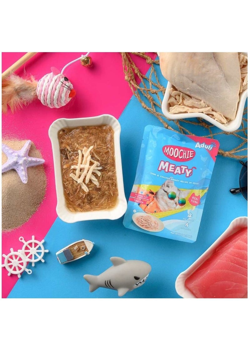 MOOCHIE Moochie Cat Food Tuna & Chicken Breast Recipe in Jelly Pouch 12 x 70g  - Image 2