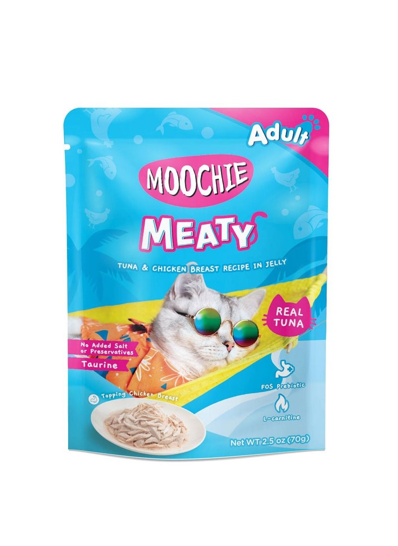MOOCHIE Moochie Cat Food Tuna & Chicken Breast Recipe in Jelly Pouch 12 x 70g  - Image 1
