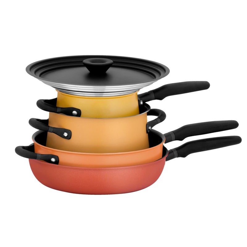Meyer 6 Piece Stacking Essential Set with Universal Lids  Hard Anodized Non Stick and Stainless Steel Pots and Pans Induction Compatible Dishwasher Safe Oven Safe Spark Edition Accent Series