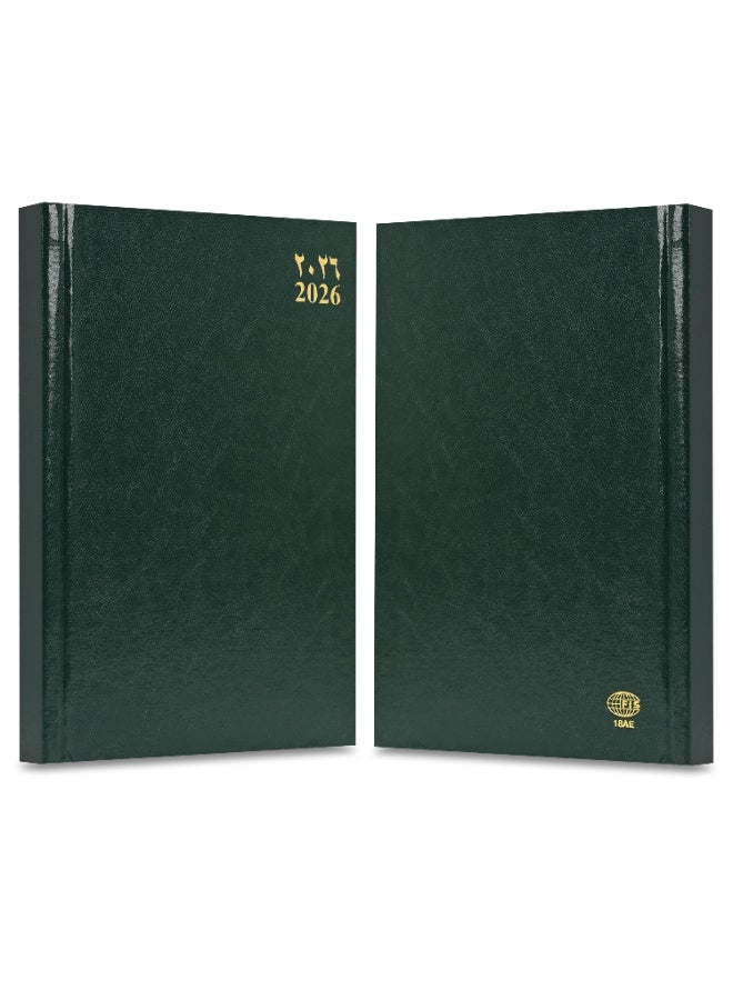 FIS 2026 A5 Diary, 148x210mm Size, 1 Side Padded Vinyl Cover, 1 Day a Page Format, 60gsm White Paper, English/Arabic, Green Cover-FSDI18AE26GR - Image 3