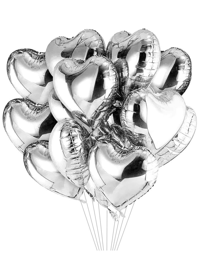 بالونات قلب من رقائق معدنية لعيد الحب، مناسبة لحفلات الزفاف وأعياد الميلاد والذكرى السنوية وحفلات الخطوبة وحفلات توديع العزوبية. تصميم قلب فضي، عبوة 20*18 بوصة. - Image 1