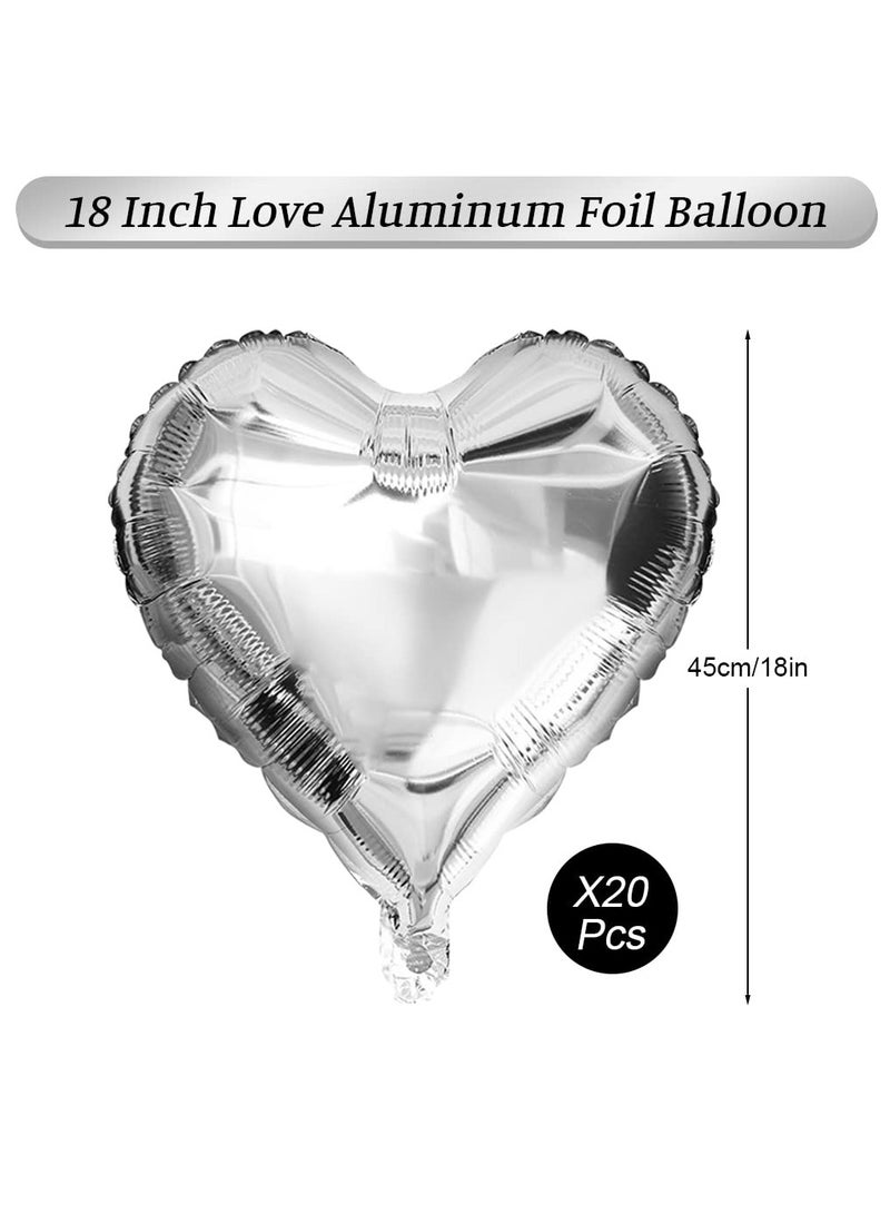 بالونات قلب من رقائق معدنية لعيد الحب، مناسبة لحفلات الزفاف وأعياد الميلاد والذكرى السنوية وحفلات الخطوبة وحفلات توديع العزوبية. تصميم قلب فضي، عبوة 20*18 بوصة. - Image 2