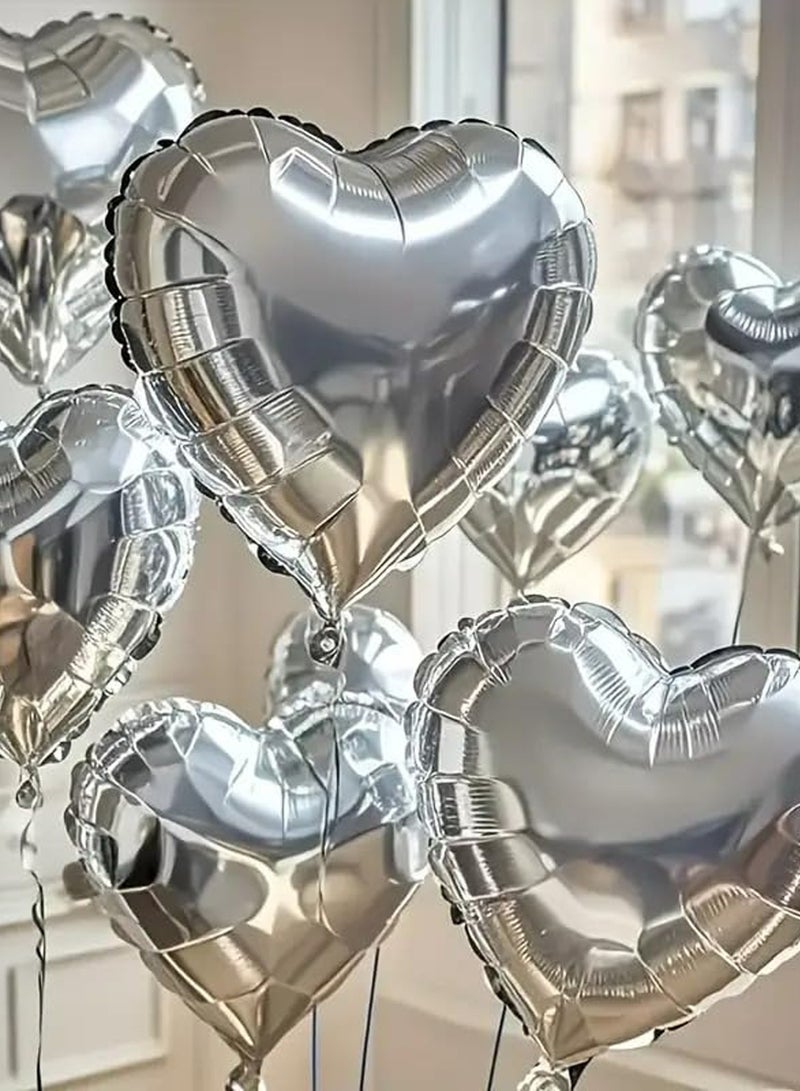 بالونات قلب من رقائق معدنية لعيد الحب، مناسبة لحفلات الزفاف وأعياد الميلاد والذكرى السنوية وحفلات الخطوبة وحفلات توديع العزوبية. تصميم قلب فضي، عبوة 20*18 بوصة. - Image 3
