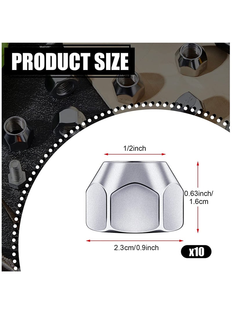 مجموعة صواميل جرار 10 قطع 1/2-20 بوصة مفتوحة النهاية صواميل فضية للعجلات للاستخدام في الإطارات والجرارات - Image 1