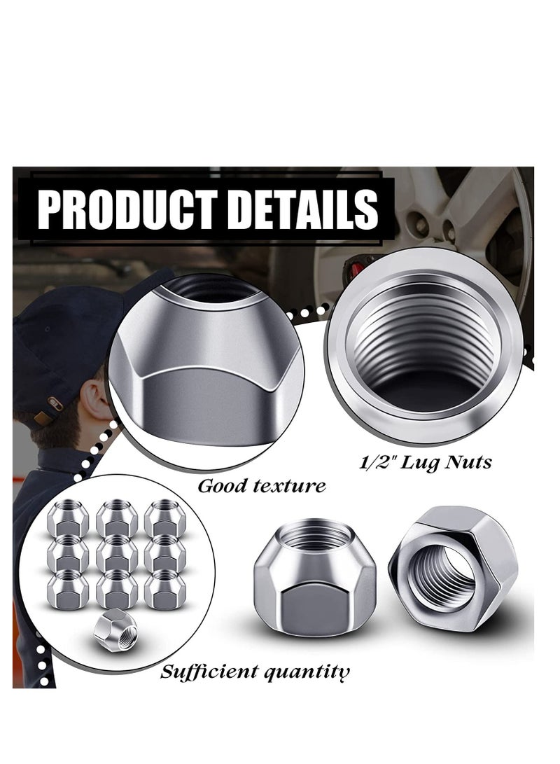 مجموعة صواميل جرار 10 قطع 1/2-20 بوصة مفتوحة النهاية صواميل فضية للعجلات للاستخدام في الإطارات والجرارات - Image 2