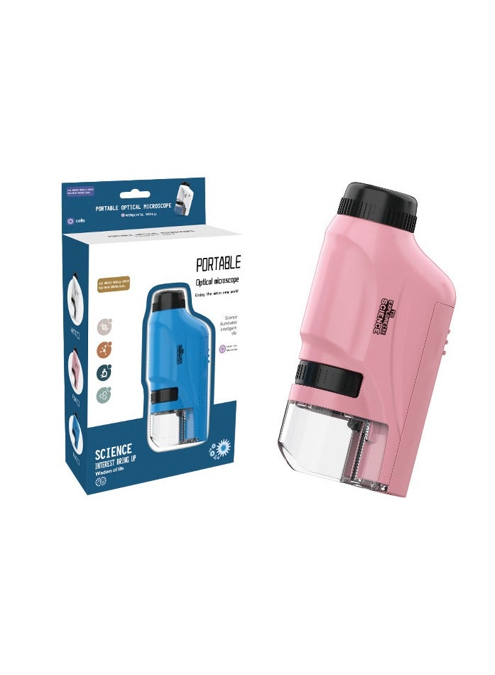 ميكروسكوب بصري محمول باليد للأطفال، مجهر بصري محمول للأولاد والبنات، لعبة استكشاف العلوم في الهواء الطلق هدية تعليمية (وردي) - Image 1
