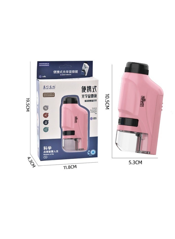 ميكروسكوب بصري محمول باليد للأطفال، مجهر بصري محمول للأولاد والبنات، لعبة استكشاف العلوم في الهواء الطلق هدية تعليمية (وردي) - Image 3