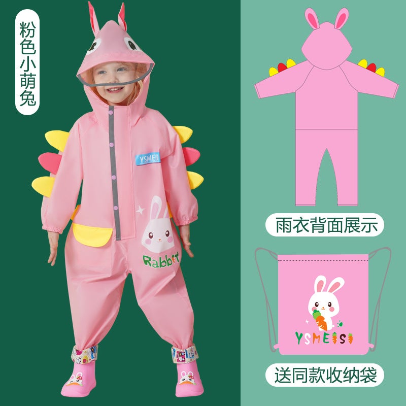 Generic Childrens one-piece raincoat boys and girls kindergarten baby whole body rainproof childrens poncho dinosaur student rain gear Pink Bunny one-piece raincoat