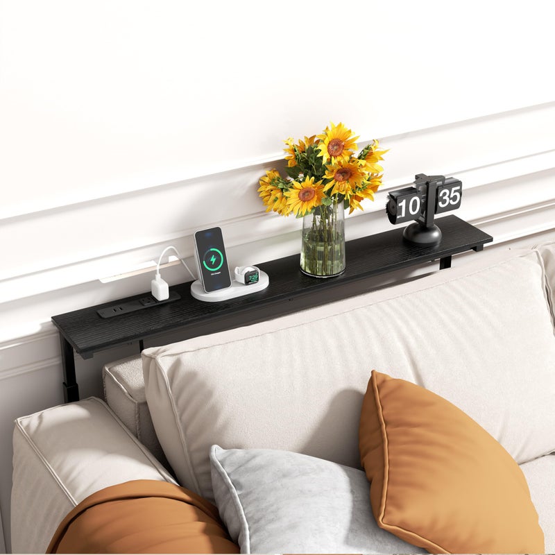 GRLEAF 39" Adjustable Height Narrow Console Table with Power Outlets, Long Sofa Table with Charging Station Behind Couch Table Skinny Entryway Table for Living Room, Hallway and Office â€“ Black - Image 2