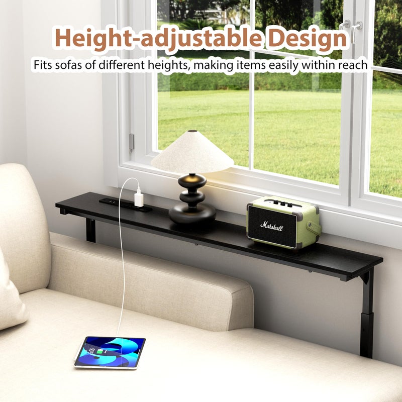 GRLEAF 39" Adjustable Height Narrow Console Table with Power Outlets, Long Sofa Table with Charging Station Behind Couch Table Skinny Entryway Table for Living Room, Hallway and Office â€“ Black - Image 4