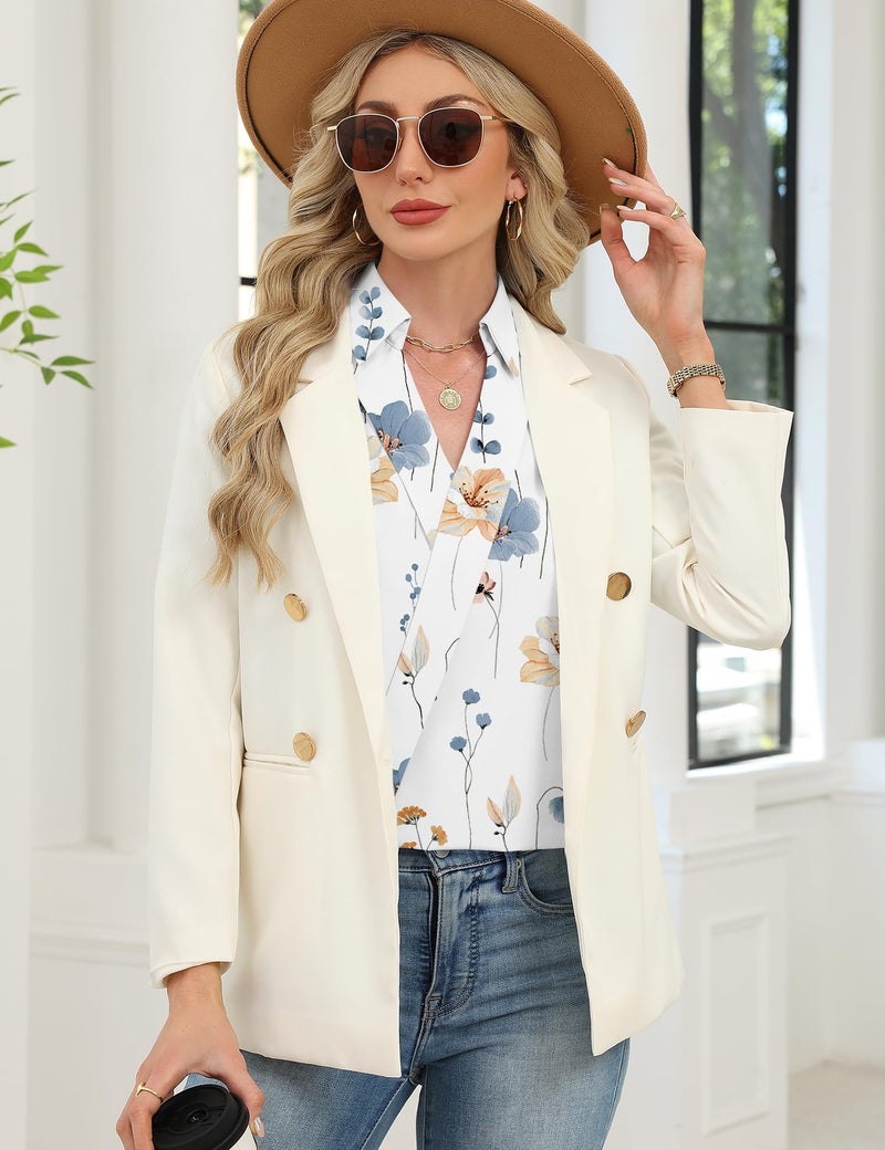 LOMON Womens 2026 Fashion Business Casual Tops 3/4 Sleeve Floral Shirt Summer Lightweight Going Out Pullover (White Pink Floral,S) - Image 5