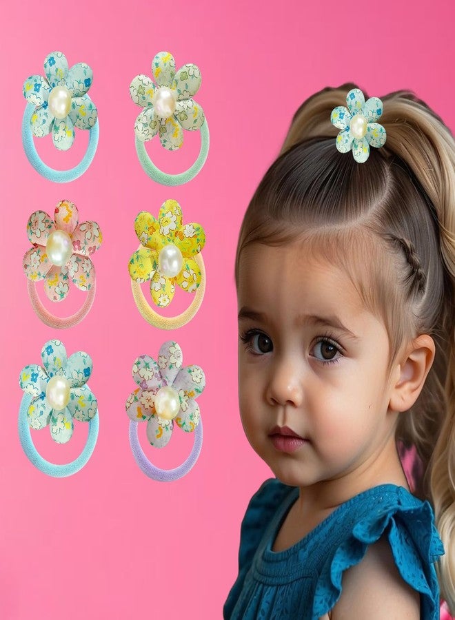 LYKAA 3 PAIR Pearl Flower Hair Rubber Bands for Baby Girls Kids Toddlers Fancy Design Elastic Bands Hair Accessories for Girls kids Cute Floral Rubberbands for Ponytail Holder (3 PAIR) - Image 2