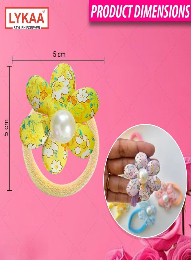 LYKAA 3 PAIR Pearl Flower Hair Rubber Bands for Baby Girls Kids Toddlers Fancy Design Elastic Bands Hair Accessories for Girls kids Cute Floral Rubberbands for Ponytail Holder (3 PAIR) - Image 4