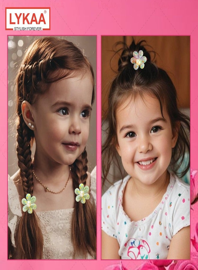 LYKAA 3 PAIR Pearl Flower Hair Rubber Bands for Baby Girls Kids Toddlers Fancy Design Elastic Bands Hair Accessories for Girls kids Cute Floral Rubberbands for Ponytail Holder (3 PAIR) - Image 5