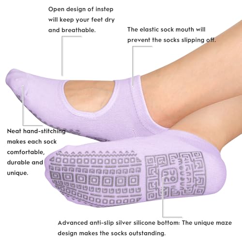 unenow Non Slip Grip Yoga Socks for Women with Cushion for Pilates, Barre, Home - Image 4