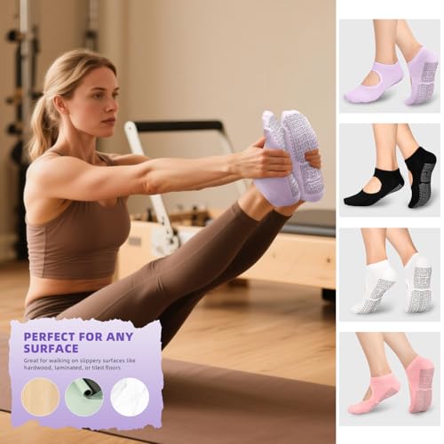 unenow Non Slip Grip Yoga Socks for Women with Cushion for Pilates, Barre, Home - Image 5