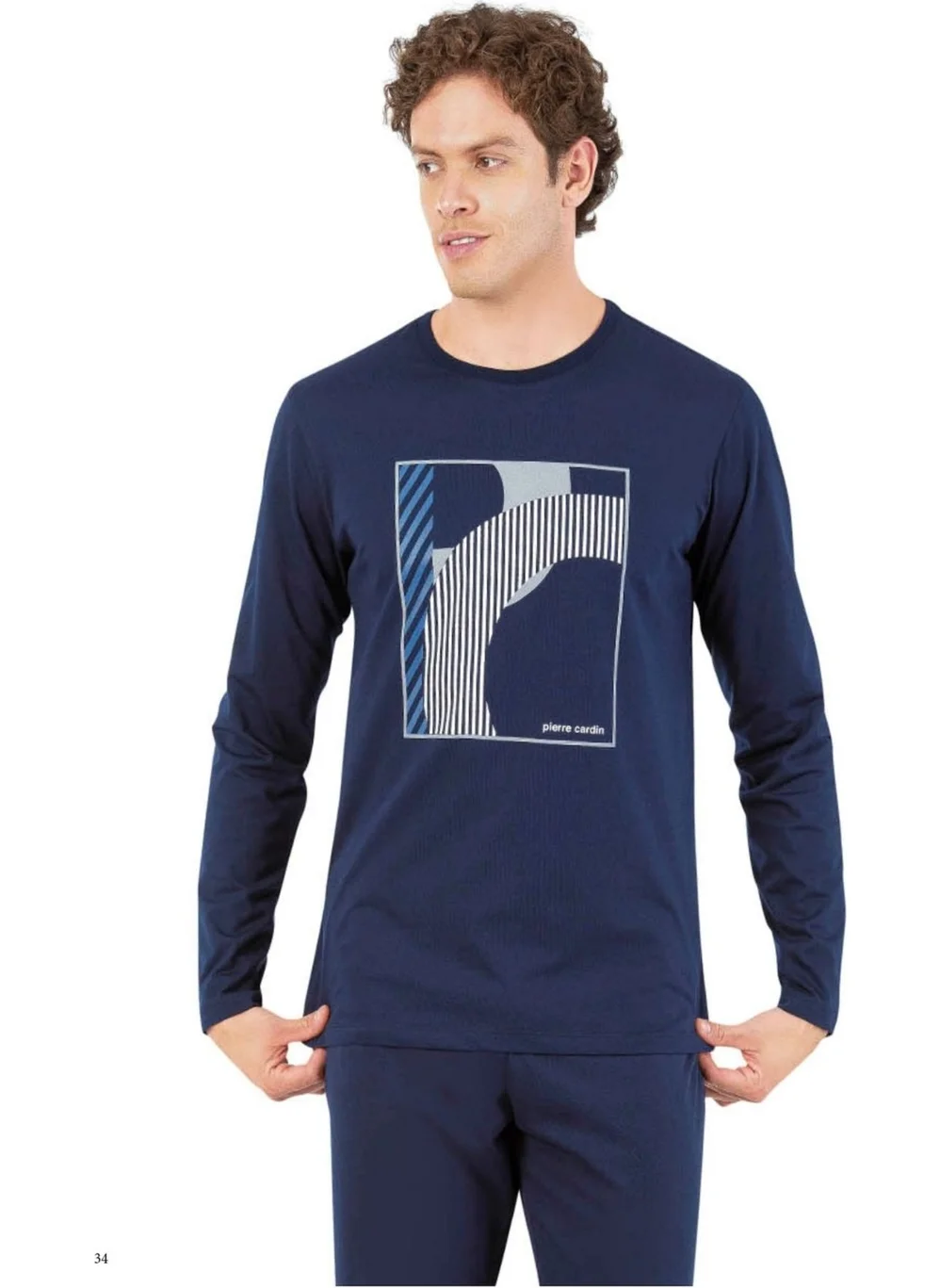 بيير كاردان 6060 Men's Navy Blue Long Sleeve Round Neck Pajama Set