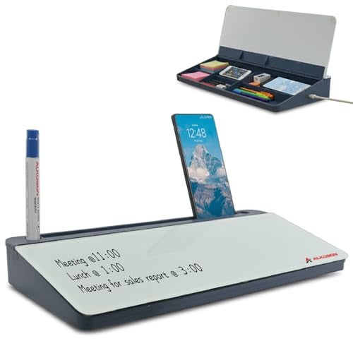 ALKOSIGN Desktop Whiteboard (BLUE) + (1 Marker and 1 Duster) Compartment Stationery Storage with Notepad, Multi-Function Storage Box, Desk Organizer, Glass Writing board Cover - Image 1