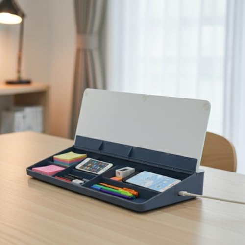ALKOSIGN Desktop Whiteboard (BLUE) + (1 Marker and 1 Duster) Compartment Stationery Storage with Notepad, Multi-Function Storage Box, Desk Organizer, Glass Writing board Cover - Image 4