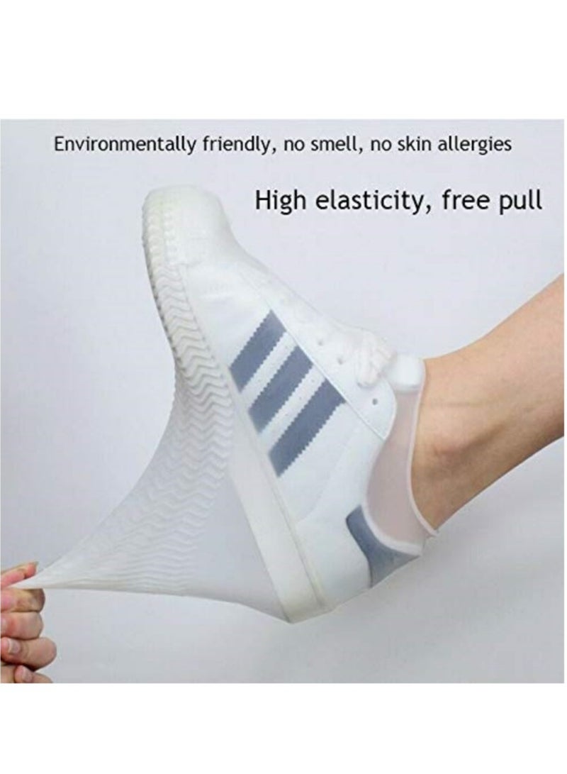 Cuken 4 Pack Waterproof Shoe Covers, Non-Slip Water Resistant Overshoes Silicone Rain Shoe Cover Outdoor cycling Protectors apply to Men, Women Men and Women Universal Models, White - Image 3