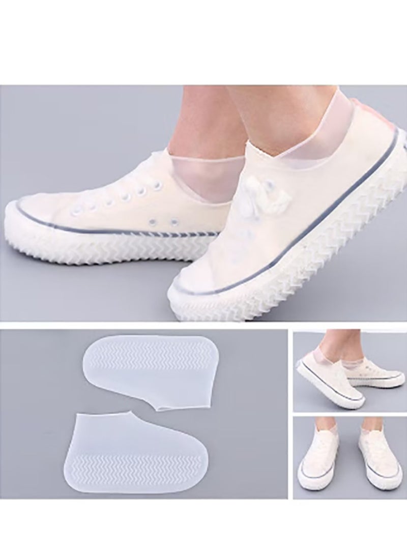 Cuken 4 Pack Waterproof Shoe Covers, Non-Slip Water Resistant Overshoes Silicone Rain Shoe Cover Outdoor cycling Protectors apply to Men, Women Men and Women Universal Models, White - Image 4