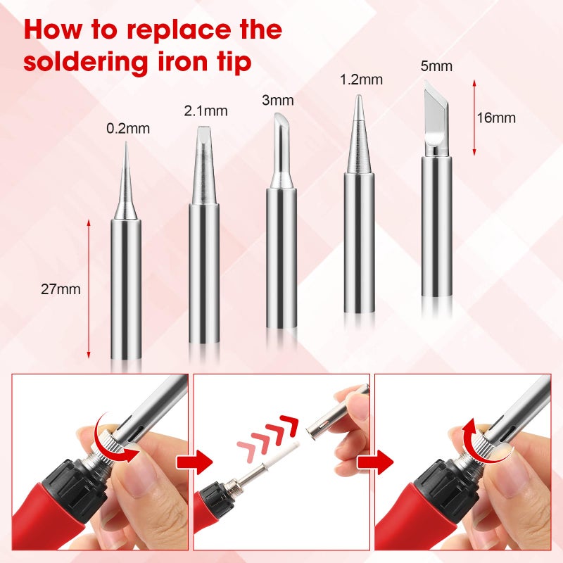 Q-MING Soldering Iron Kit, 100W LED Digital Solder Gun kits with Ceramic Heater, Adjustable Temperature Welding Tools with Tips, Wick Braid, Stand, Solders Wire, Sponge, Flux Paste, Red - Image 3