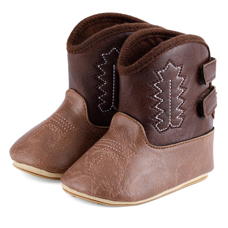 MK MATT KEELY Leather Western Boots Cowboy Bootie Soft Sole Non-Slip Crib Shoes for Baby Infant Toddler Girls Boys Newborn - Image 3