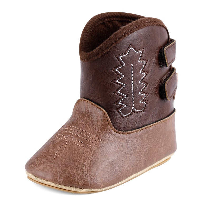MK MATT KEELY Leather Western Boots Cowboy Bootie Soft Sole Non-Slip Crib Shoes for Baby Infant Toddler Girls Boys Newborn - Image 1