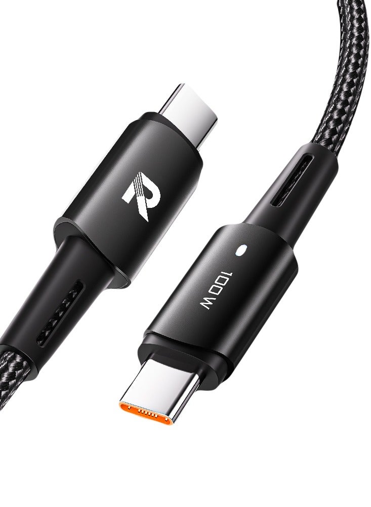 RAFFAE 100W Fast Charging Cable, Braided 1M USB Cable Type C to Type C For iPhone 15/15pro/15pro Max/14/13/12, Samsung, Huawei, OnePlus - Black - Image 1