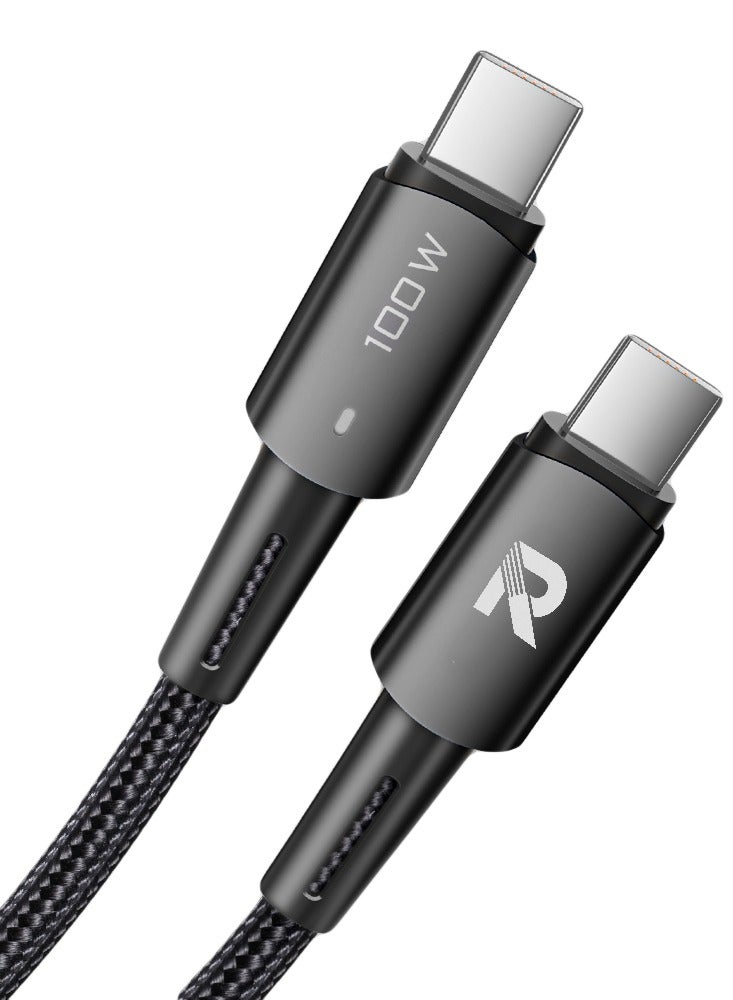 RAFFAE 100W Fast Charging Cable, Braided 1M USB Cable Type C to Type C For iPhone 15/15pro/15pro Max/14/13/12, Samsung, Huawei, OnePlus - Black - Image 2