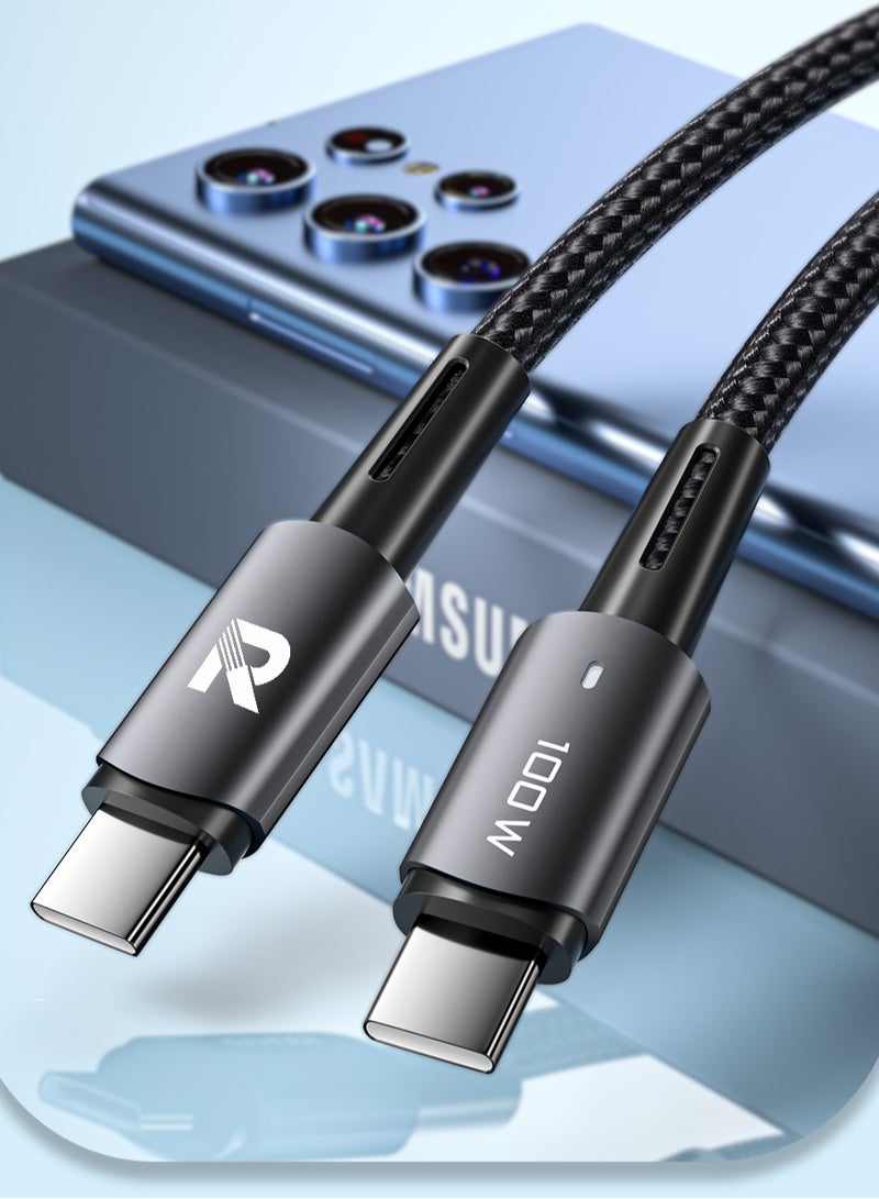 RAFFAE 100W Fast Charging Cable, Braided 1M USB Cable Type C to Type C For iPhone 15/15pro/15pro Max/14/13/12, Samsung, Huawei, OnePlus - Black - Image 3