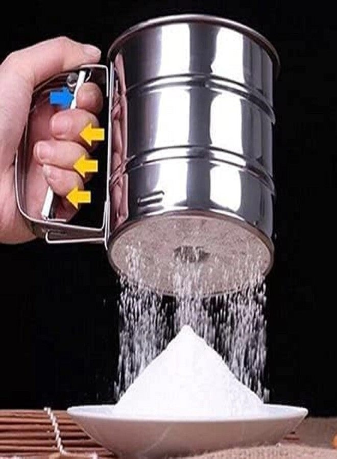 Krushika Enterprise Hand Press Flour Sifter Stainless Steel with Handle and Mesh Base, 10.5 cm Diameter - Image 3