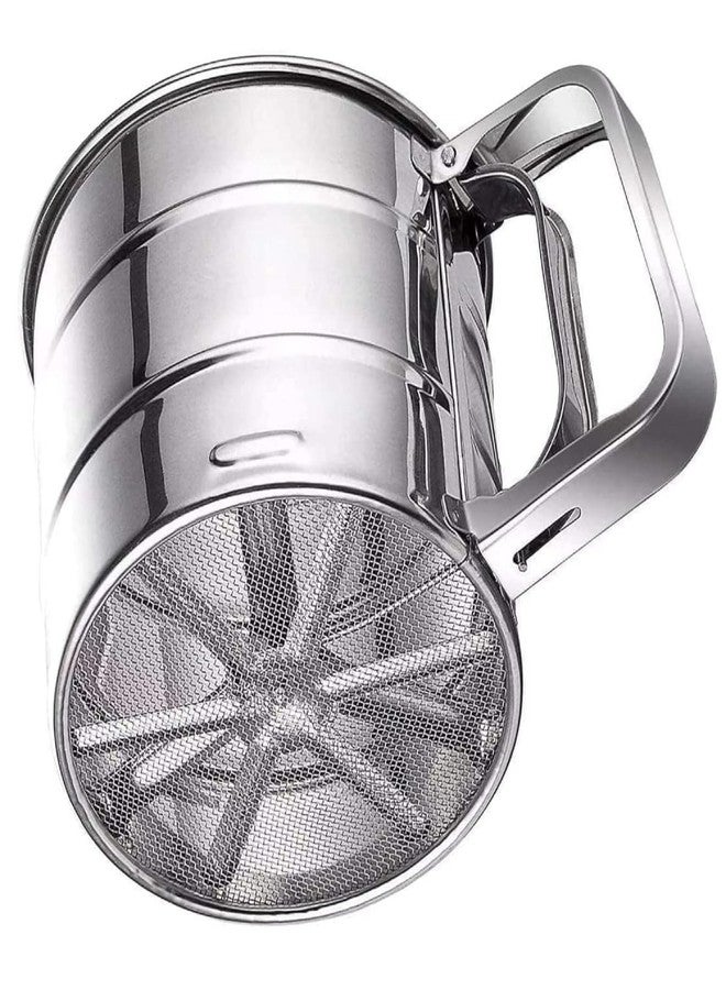 Krushika Enterprise Hand Press Flour Sifter Stainless Steel with Handle and Mesh Base, 10.5 cm Diameter - Image 1