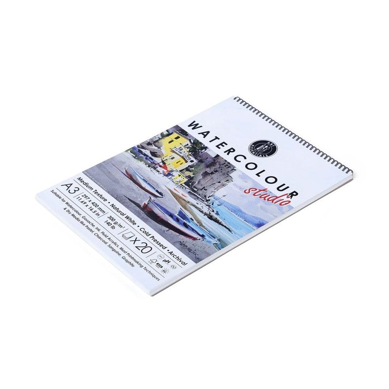 Art Essentials Watercolour Studio A3 Medium Surface 300 GSM Paper, Spiral Pad of 20 Sheets, Acid Free Papers for Water Color, Gouache, Poster Colour, Ink, Acrylic, Mixed Media, Art Painting, Drawing - Image 2