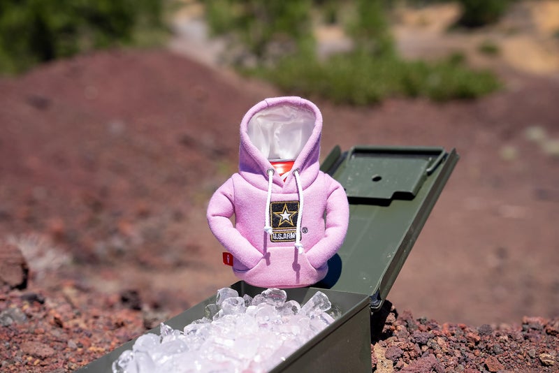 PUFFIN Puffin - The Hoodie Beverage Jacket  Insulated Can Cooler  U.S. Army Rose/White - Image 5