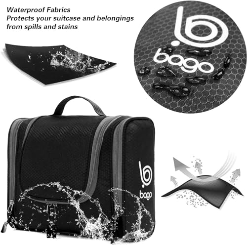Bago Travel Toiletry Bag for Women and Men - Large Waterproof Hanging Large Toiletry Bag for Bathroom and Travel Bag for Toiletries Organizer -Travel Makeup Bag (Black) - Image 5