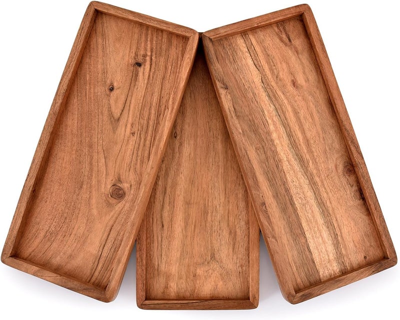 NIRMAN Acacia Wood Rectangular Wooden Platters for Home Decor, Food, Vegetables, Fruit, Charcuterie, Appetizer Serving Tray (13" x 5.5" x 0.75") (Set of 3) - Image 2