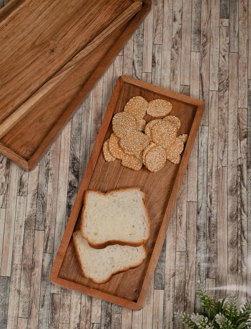 NIRMAN Acacia Wood Rectangular Wooden Platters for Home Decor, Food, Vegetables, Fruit, Charcuterie, Appetizer Serving Tray (13" x 5.5" x 0.75") (Set of 3) - Image 5